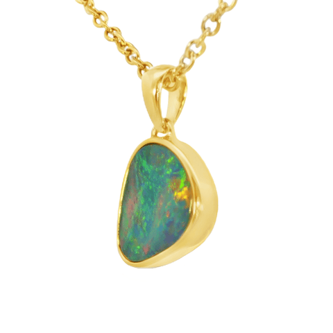 Australian Doublet Opal Pendant in Gold Plated Sterling Silver - Multicolour - Australian Opal Cutters and Pearl Divers