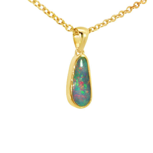 Australian Doublet Opal Pendant in Gold Plated Sterling Silver - Multicolour - Australian Opal Cutters and Pearl Divers