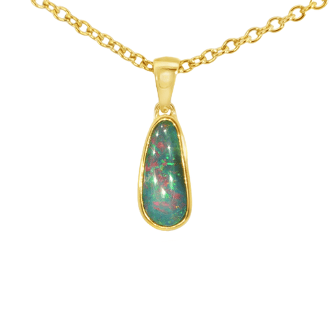 Australian Doublet Opal Pendant in Gold Plated Sterling Silver - Multicolour - Australian Opal Cutters and Pearl Divers