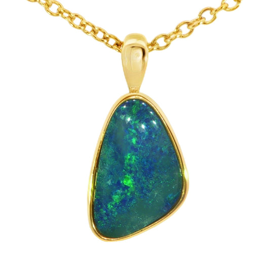 Australian Doublet Opal Pendant set in Gold Plated Sterling Silver - Blue-Green - Australian Opal Cutters and Pearl Divers