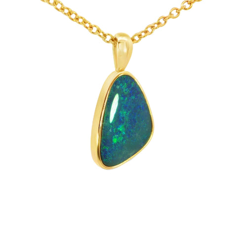 Australian Doublet Opal Pendant set in Gold Plated Sterling Silver - Blue-Green - Australian Opal Cutters and Pearl Divers