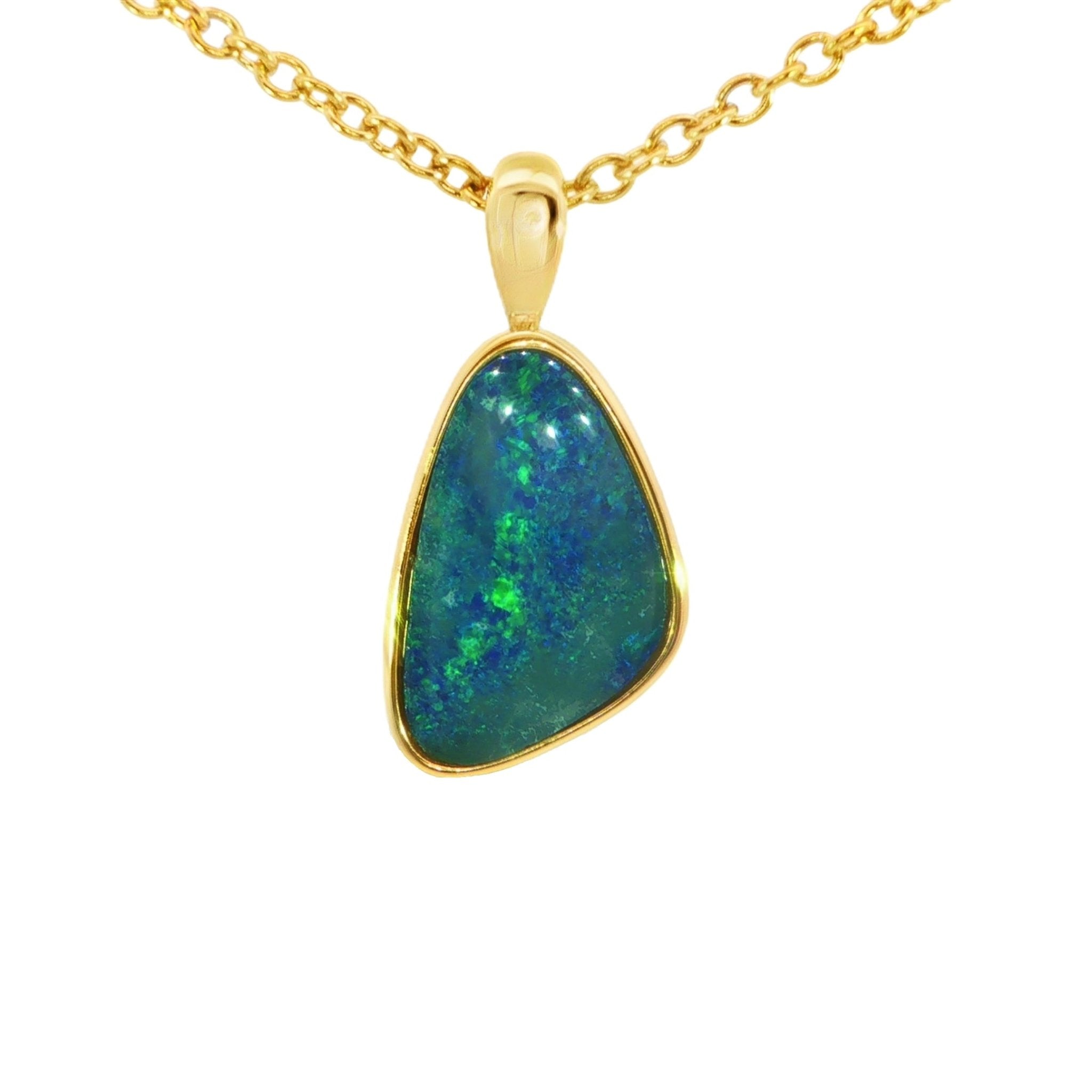 Australian Doublet Opal Pendant set in Gold Plated Sterling Silver - Blue-Green - Australian Opal Cutters and Pearl Divers