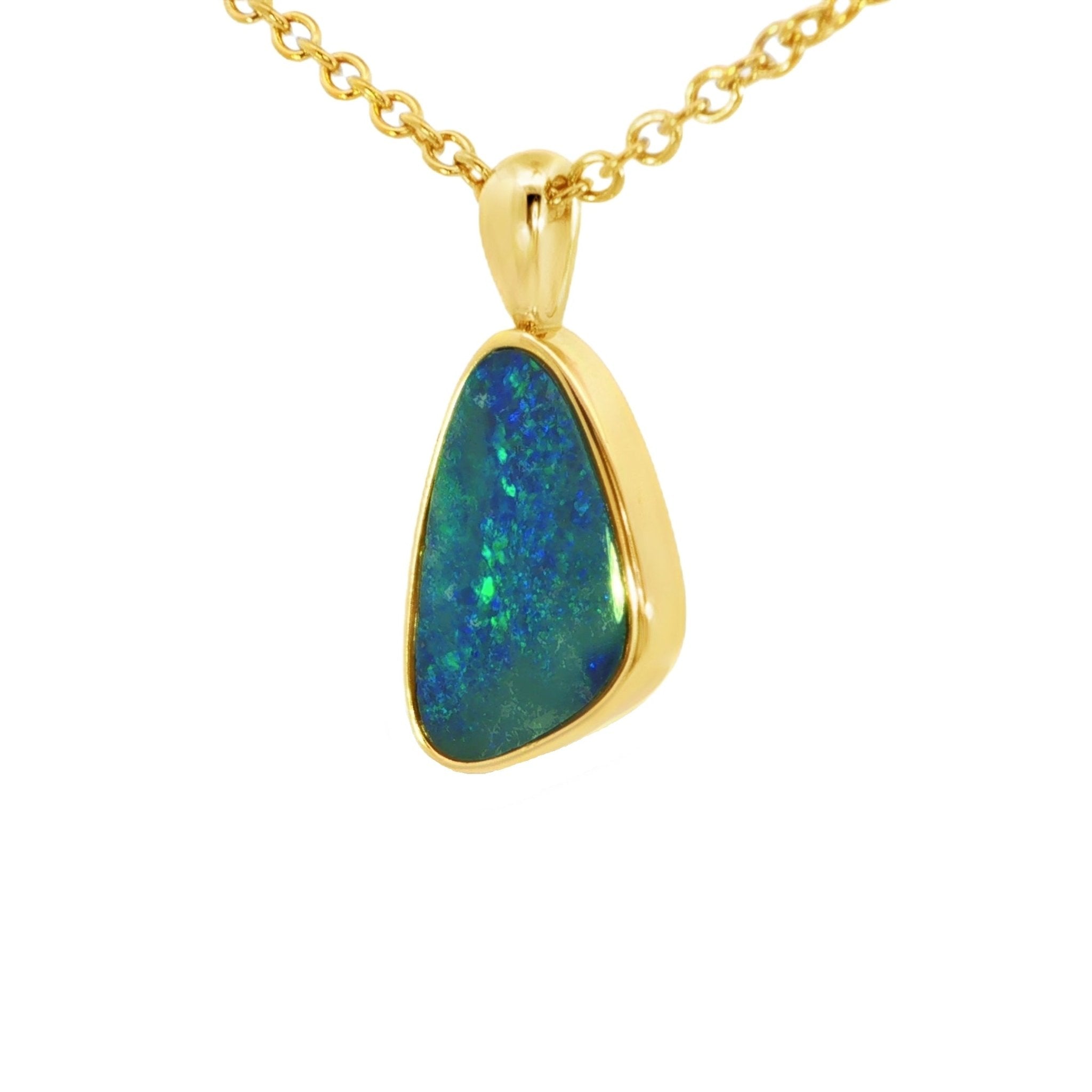 Australian Doublet Opal Pendant set in Gold Plated Sterling Silver - Blue-Green - Australian Opal Cutters and Pearl Divers