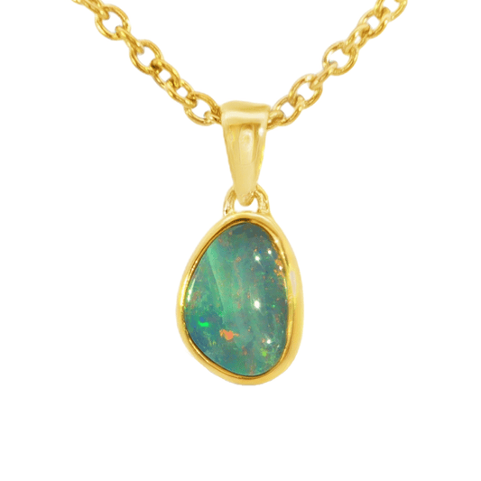 Australian Doublet Opal Pendant set in Gold Plated Sterling Silver - Multicolour - Australian Opal Cutters and Pearl Divers