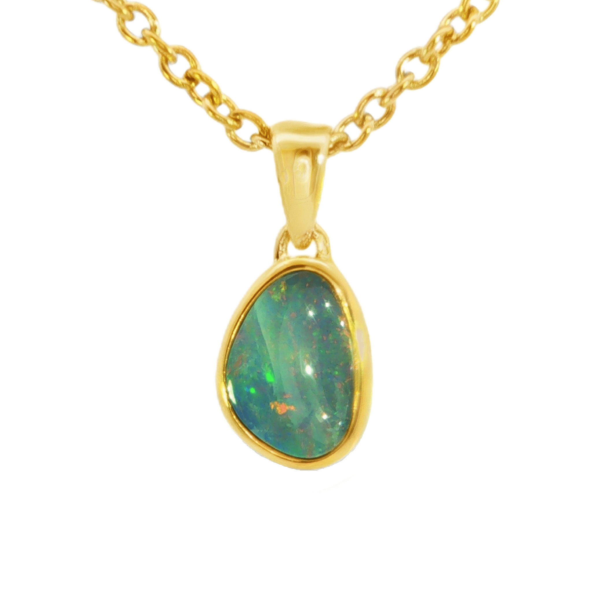 Australian Doublet Opal Pendant set in Gold Plated Sterling Silver - Multicolour - Australian Opal Cutters and Pearl Divers
