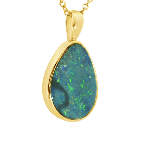 Australian Doublet Opal Pendant set in Gold Plated Sterling Silver - Multicolour - Australian Opal Cutters and Pearl Divers