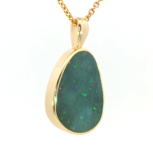 Australian Opal Doublet Pendant in Gold Plated 925 Sterling Silver - Green-Red - Australian Opal Cutters and Pearl Divers