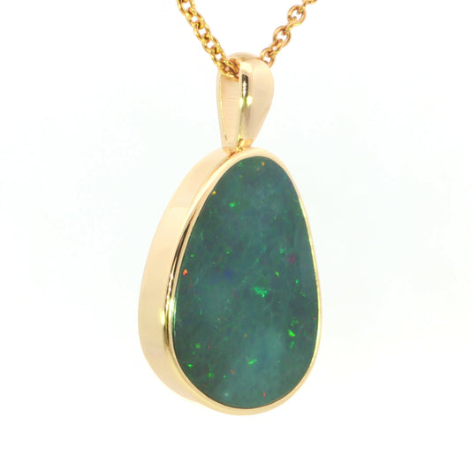 Australian Opal Doublet Pendant in Gold Plated 925 Sterling Silver - Green-Red