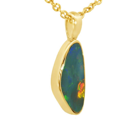 Australian Doublet Opal Pendant in Gold Plated Sterling Silver - Multicolour - Australian Opal Cutters and Pearl Divers