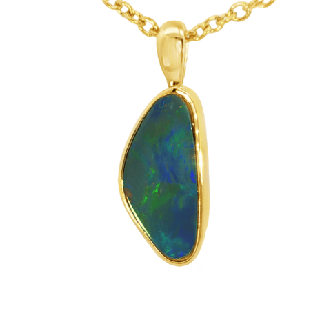 Australian Doublet Opal Pendant in Gold Plated Sterling Silver - Multicolour - Australian Opal Cutters and Pearl Divers