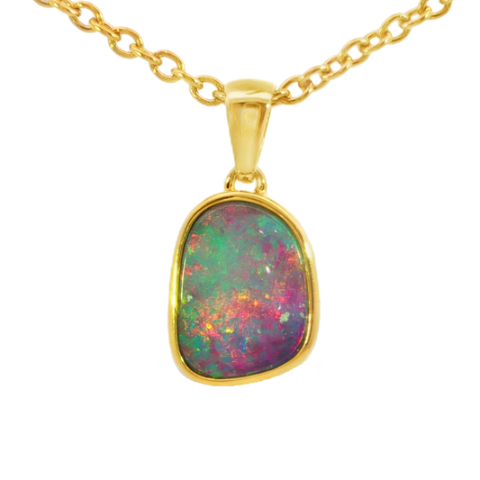 Australian Doublet Opal Pendant set in Gold Plated Sterling Silver - Multicolour - Australian Opal Cutters and Pearl Divers