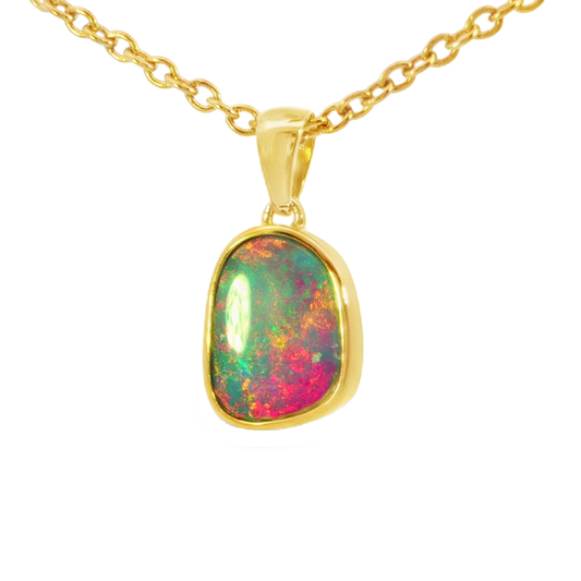 Australian Doublet Opal Pendant set in Gold Plated Sterling Silver - Multicolour - Australian Opal Cutters and Pearl Divers