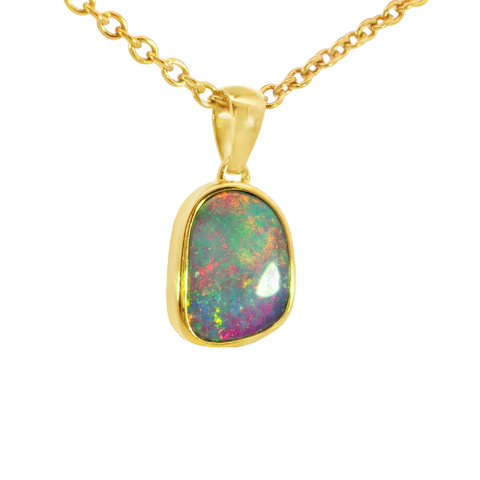 Australian Doublet Opal Pendant set in Gold Plated Sterling Silver - Multicolour - Australian Opal Cutters and Pearl Divers