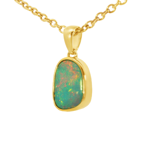 Australian Doublet Opal Pendant set in Gold Plated Sterling Silver - Multicolour - Australian Opal Cutters and Pearl Divers