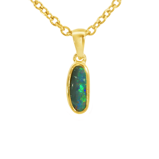 Australian Doublet Opal Pendant in Gold Plated Sterling Silver - Multicolour - Australian Opal Cutters and Pearl Divers