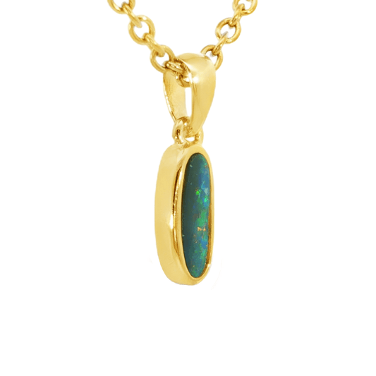 Australian Doublet Opal Pendant in Gold Plated Sterling Silver - Multicolour - Australian Opal Cutters and Pearl Divers