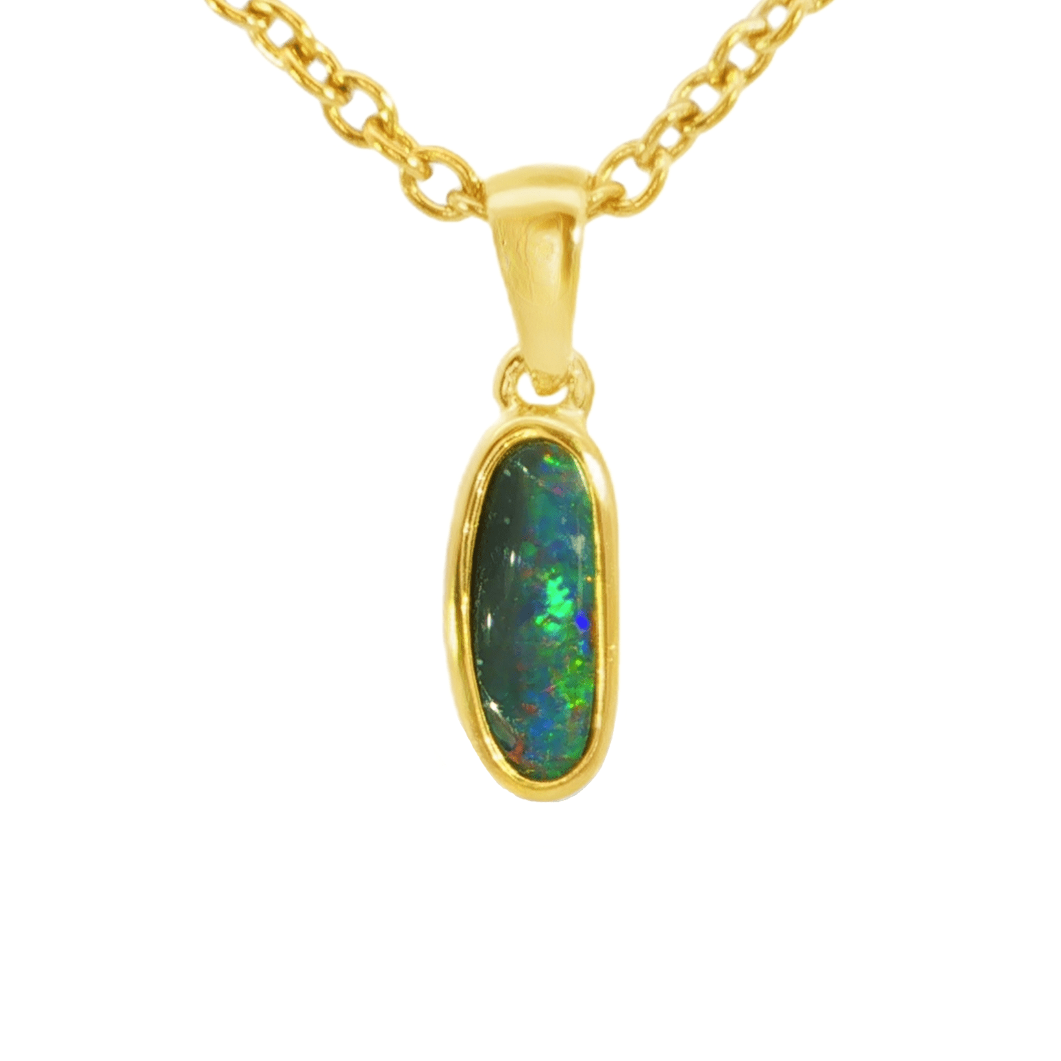 Australian Doublet Opal Pendant in Gold Plated Sterling Silver - Multicolour - Australian Opal Cutters and Pearl Divers