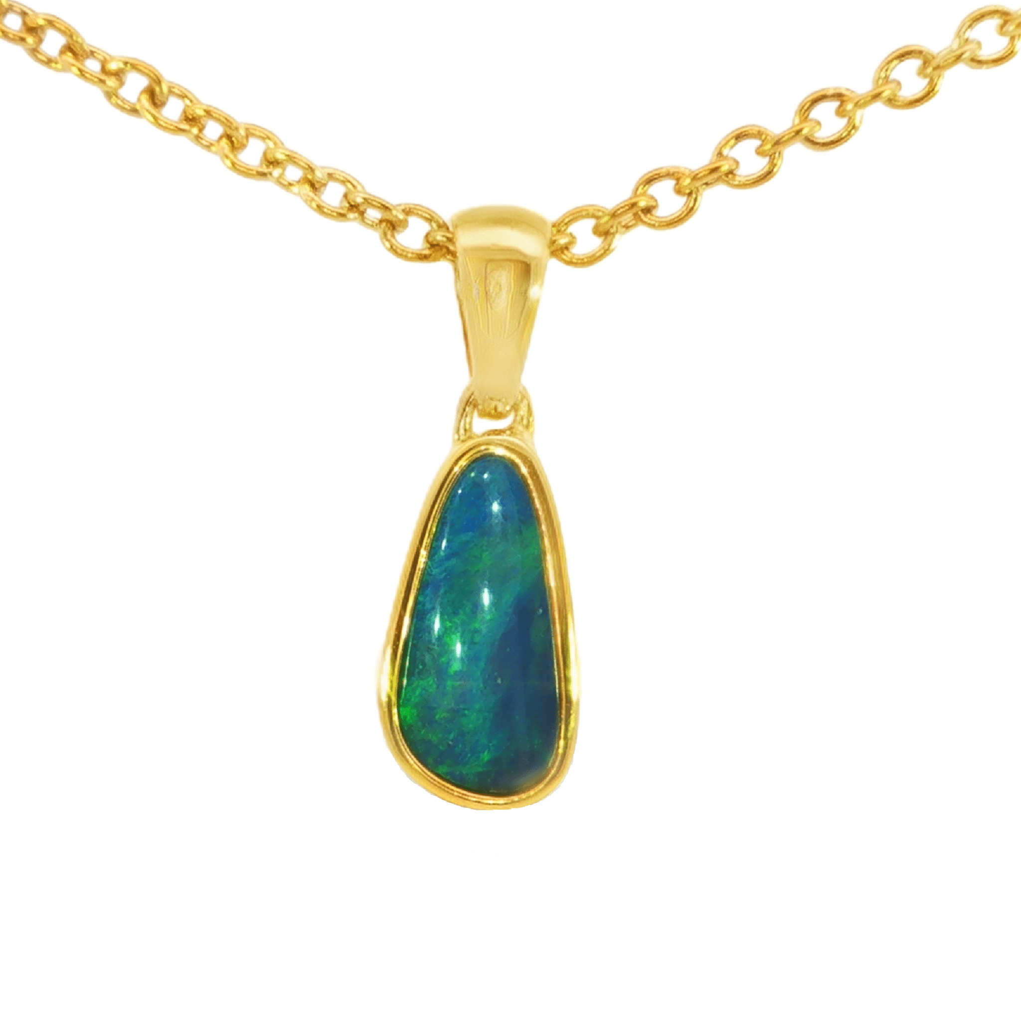 Australian Doublet Opal Pendant in Gold Plated Sterling Silver - Green-Blue - Australian Opal Cutters and Pearl Divers