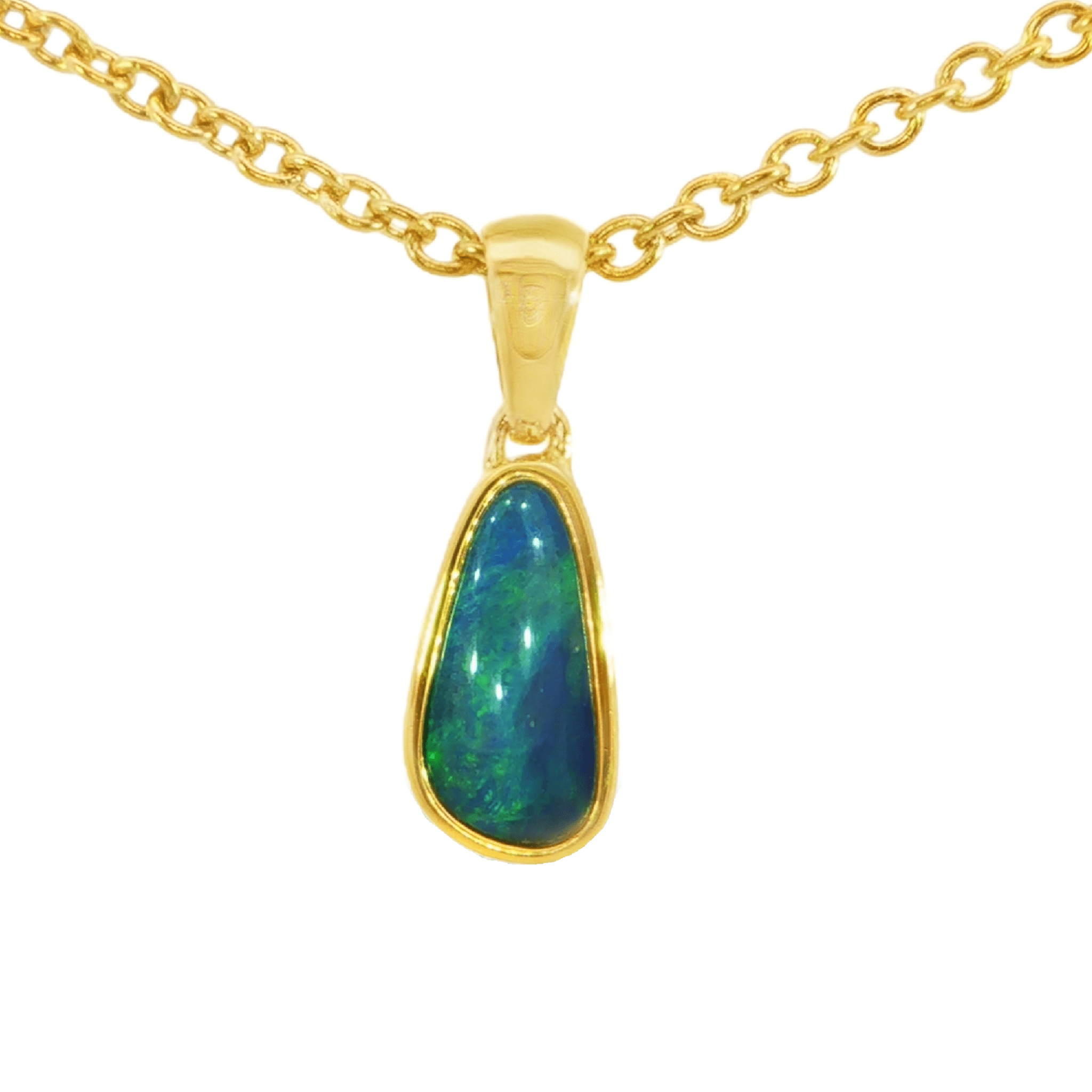 Australian Doublet Opal Pendant in Gold Plated Sterling Silver - Green-Blue - Australian Opal Cutters and Pearl Divers