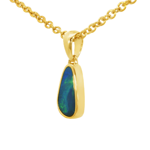 Australian Doublet Opal Pendant in Gold Plated Sterling Silver - Green-Blue - Australian Opal Cutters and Pearl Divers