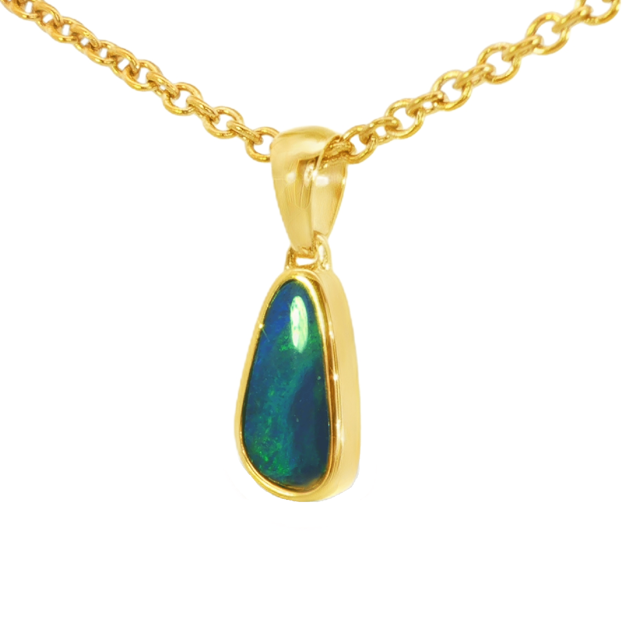 Australian Doublet Opal Pendant in Gold Plated Sterling Silver - Green-Blue - Australian Opal Cutters and Pearl Divers