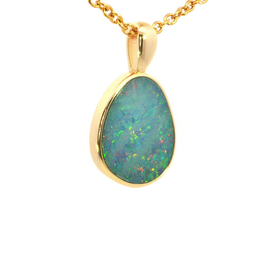 Australian Doublet Opal Pendant set in Gold Plated Sterling Silver - Multicolour - Australian Opal Cutters and Pearl Divers