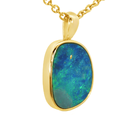 Australian Doublet Opal Pendant in Gold Plated Sterling Silver - Blue-Green - Australian Opal Cutters and Pearl Divers
