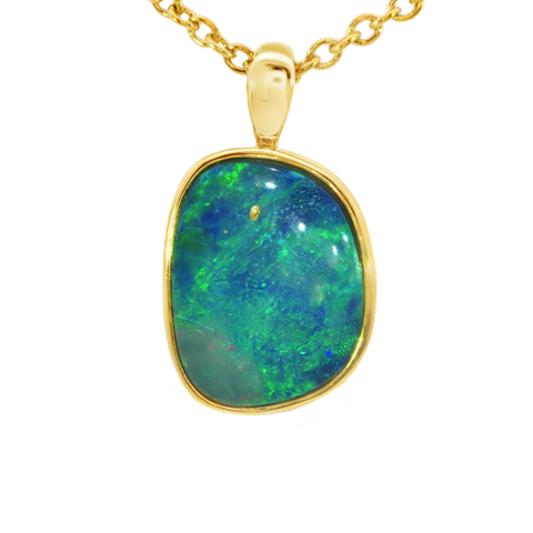 Australian Doublet Opal Pendant in Gold Plated Sterling Silver - Blue-Green - Australian Opal Cutters and Pearl Divers