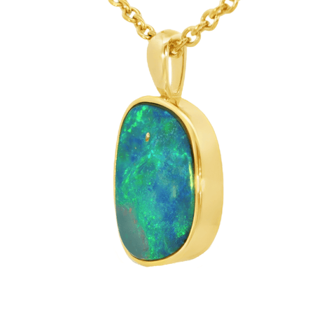 Australian Doublet Opal Pendant in Gold Plated Sterling Silver - Blue-Green - Australian Opal Cutters and Pearl Divers