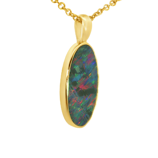 Australian Doublet Opal Pendant in Gold Plated Sterling Silver - Multicolour - Australian Opal Cutters and Pearl Divers
