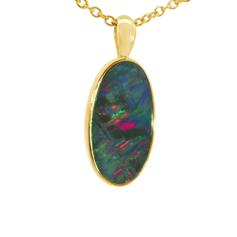 Australian Doublet Opal Pendant in Gold Plated Sterling Silver - Multicolour - Australian Opal Cutters and Pearl Divers