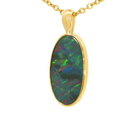 Australian Doublet Opal Pendant in Gold Plated Sterling Silver - Multicolour - Australian Opal Cutters and Pearl Divers