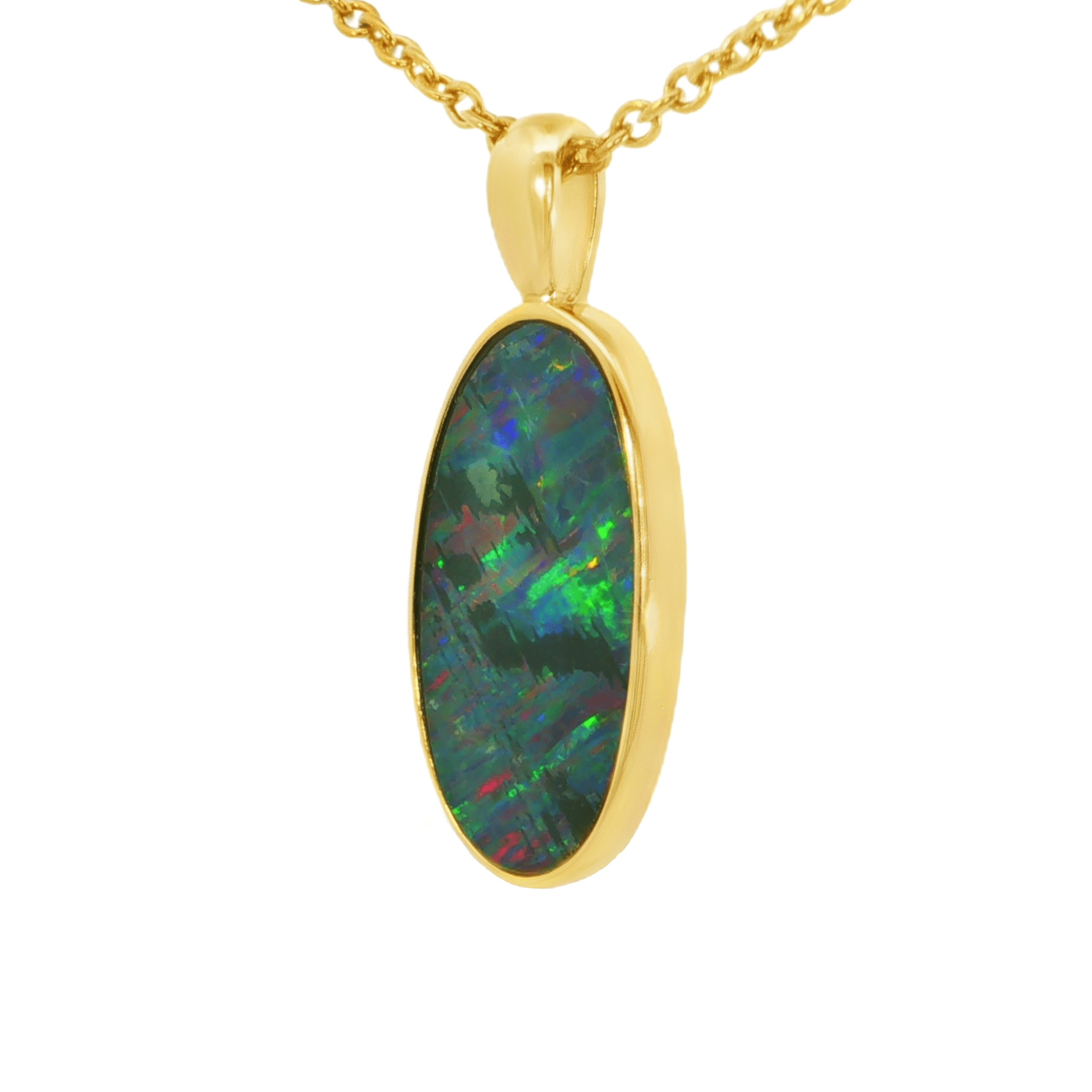 Australian Doublet Opal Pendant in Gold Plated Sterling Silver - Multicolour - Australian Opal Cutters and Pearl Divers