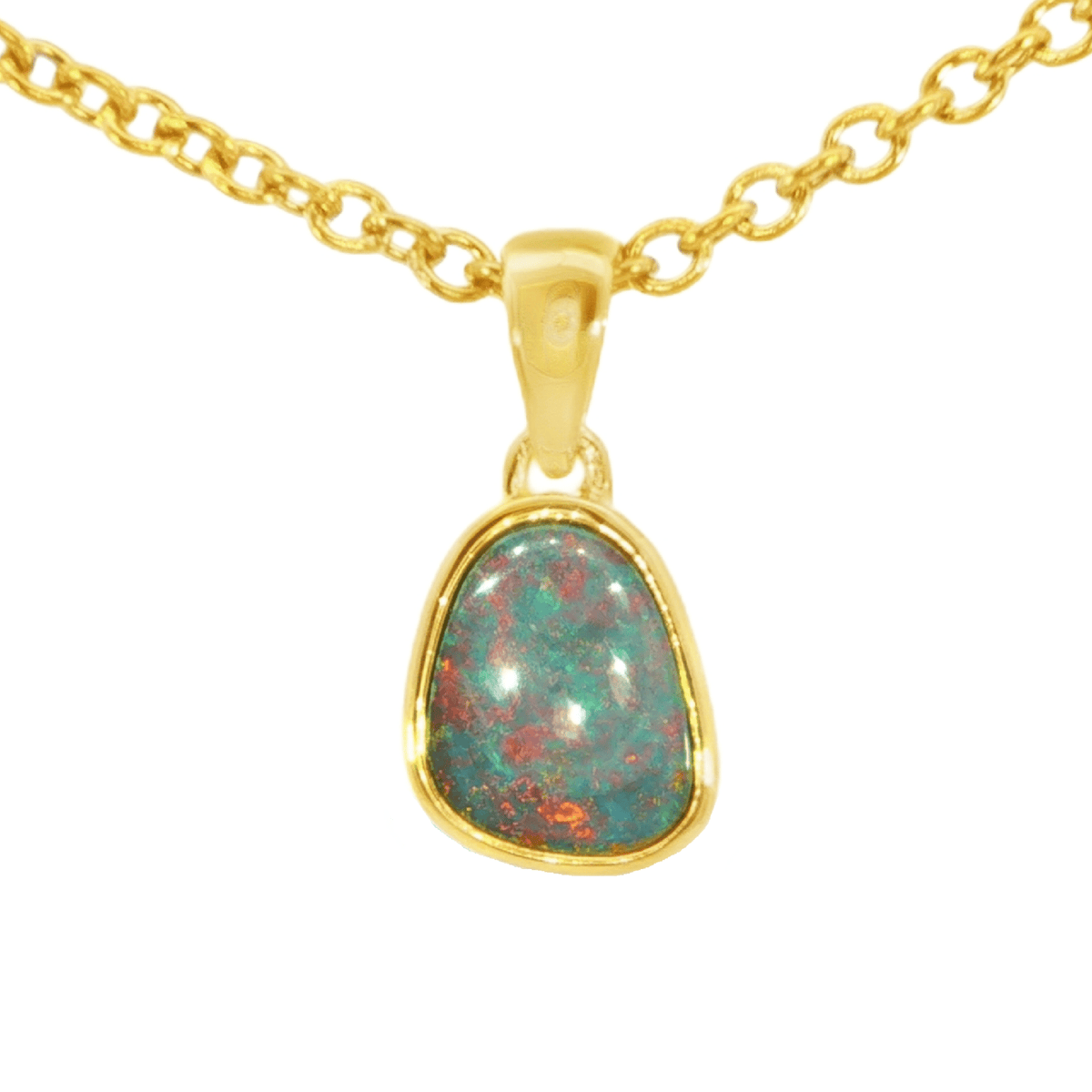 Australian Doublet Opal Pendant in Gold Plated Sterling Silver - Multicolour - Australian Opal Cutters and Pearl Divers