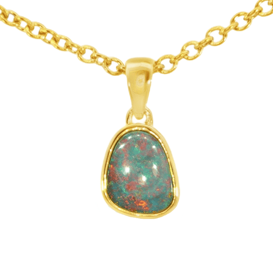 Australian Doublet Opal Pendant in Gold Plated Sterling Silver - Multicolour - Australian Opal Cutters and Pearl Divers