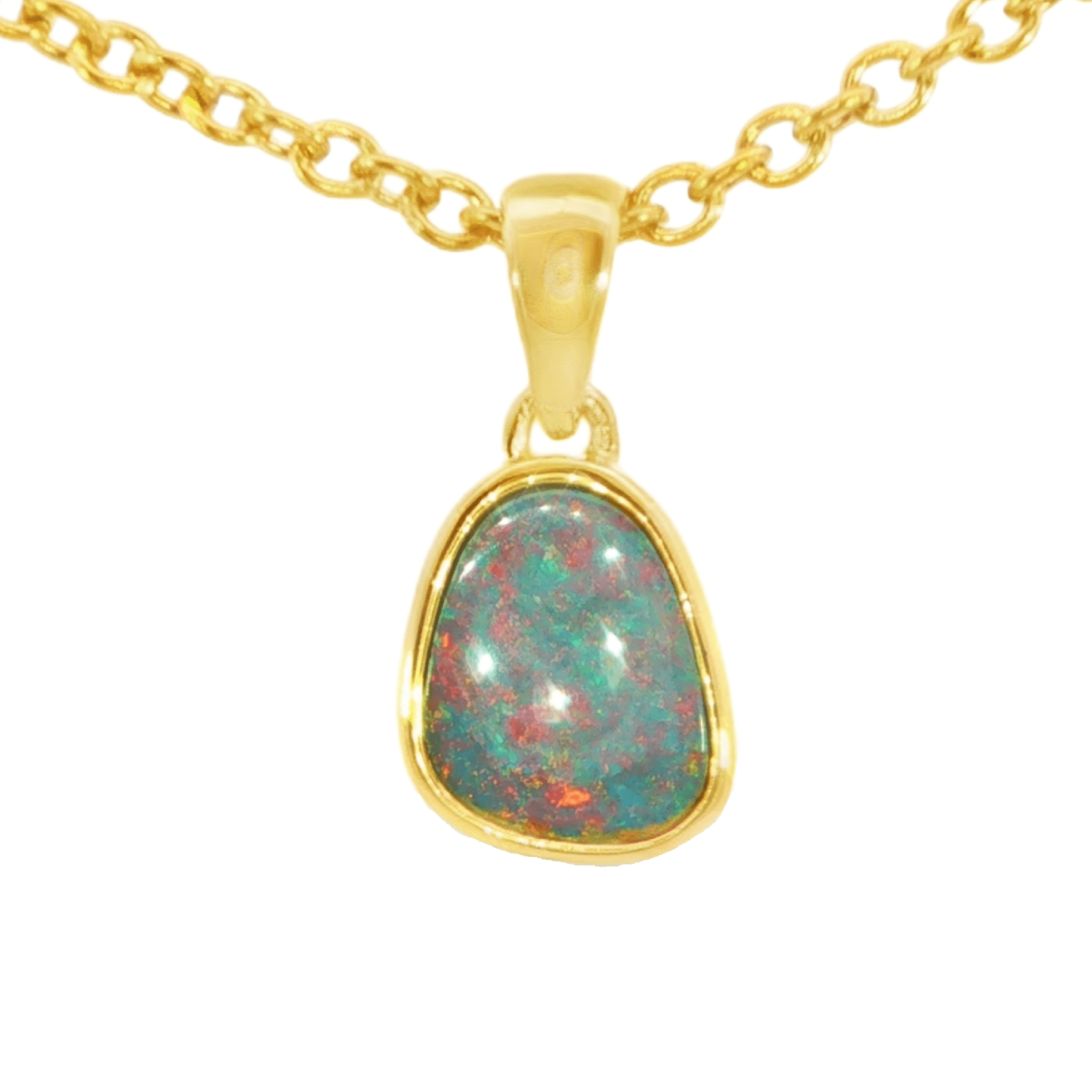 Australian Doublet Opal Pendant in Gold Plated Sterling Silver - Multicolour - Australian Opal Cutters and Pearl Divers