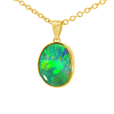 Australian Doublet Opal Pendant set in Gold Plated Sterling Silver - Multicolour