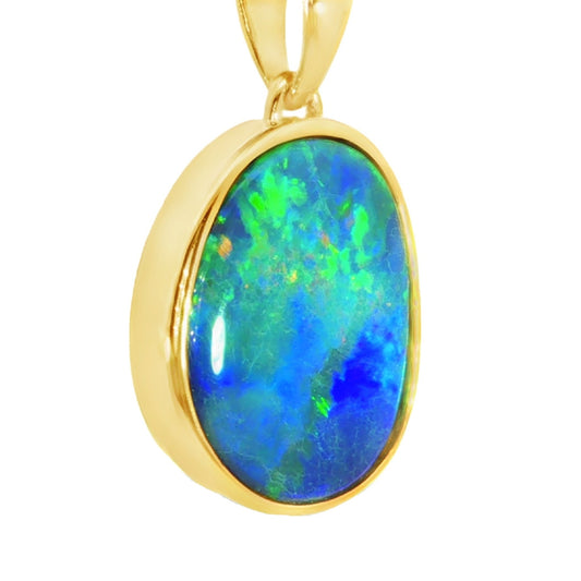 Australian Doublet Opal Pendant set in Gold Plated Sterling Silver - Multicolour - Australian Opal Cutters and Pearl Divers