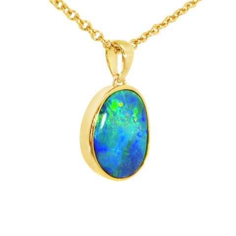 Australian Doublet Opal Pendant set in Gold Plated Sterling Silver - Multicolour
