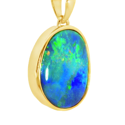 Australian Doublet Opal Pendant set in Gold Plated Sterling Silver - Multicolour