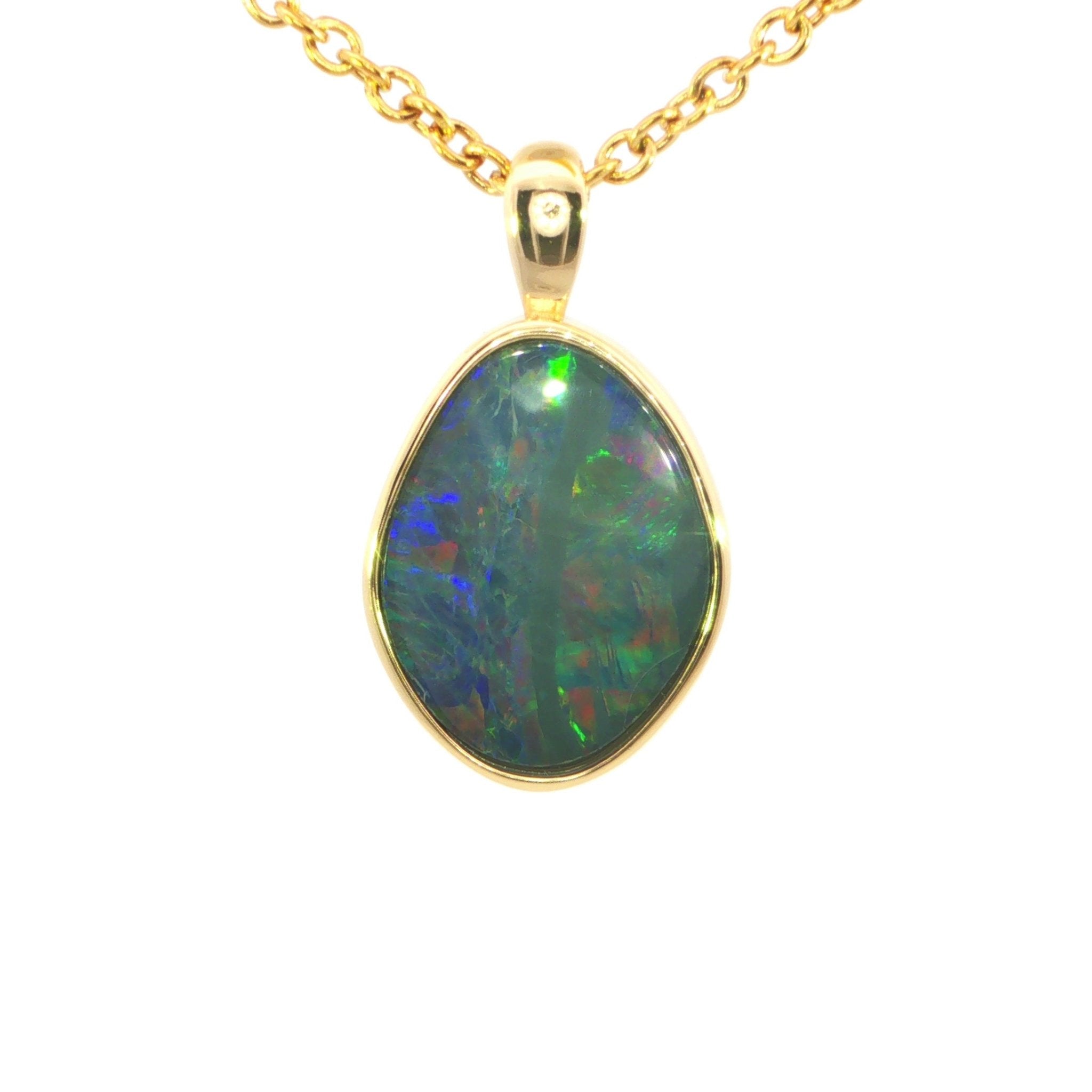 Australian Doublet Opal Pendant set in Gold Plated Sterling Silver - Multicolour - Australian Opal Cutters and Pearl Divers