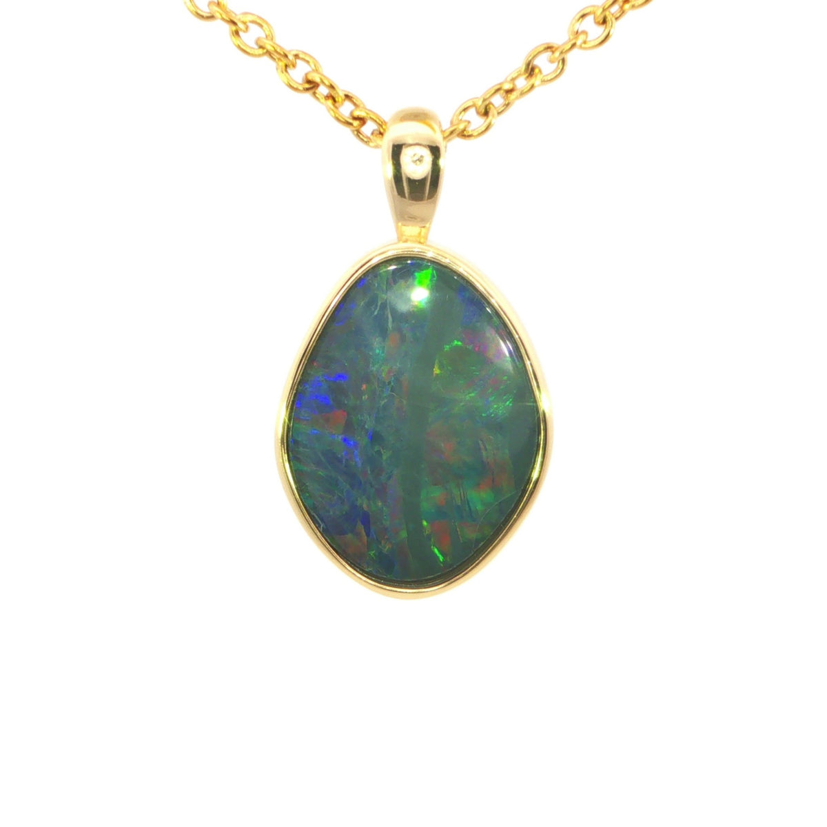 Australian Doublet Opal Pendant set in Gold Plated Sterling Silver - Multicolour - Australian Opal Cutters and Pearl Divers