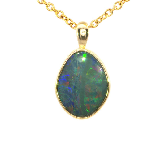 Australian Doublet Opal Pendant set in Gold Plated Sterling Silver - Multicolour - Australian Opal Cutters and Pearl Divers