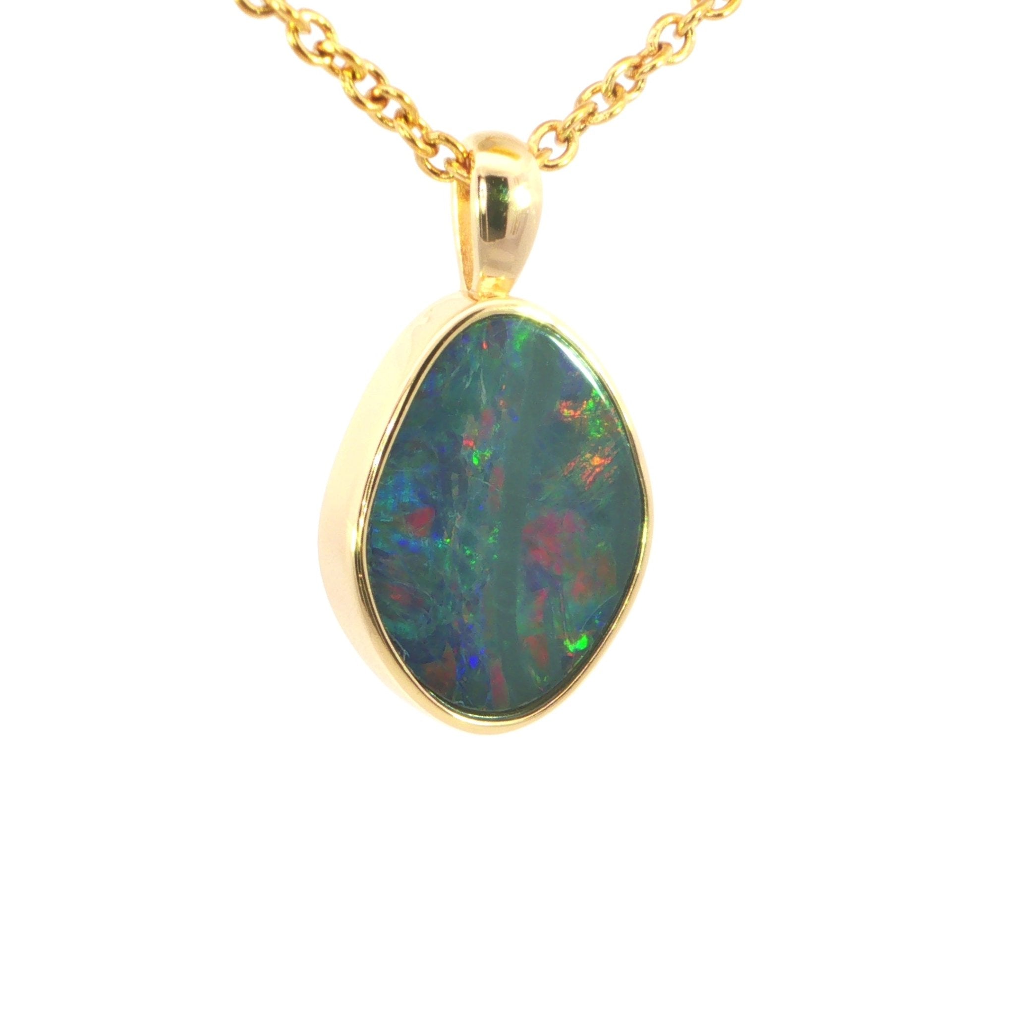 Australian Doublet Opal Pendant set in Gold Plated Sterling Silver - Multicolour - Australian Opal Cutters and Pearl Divers