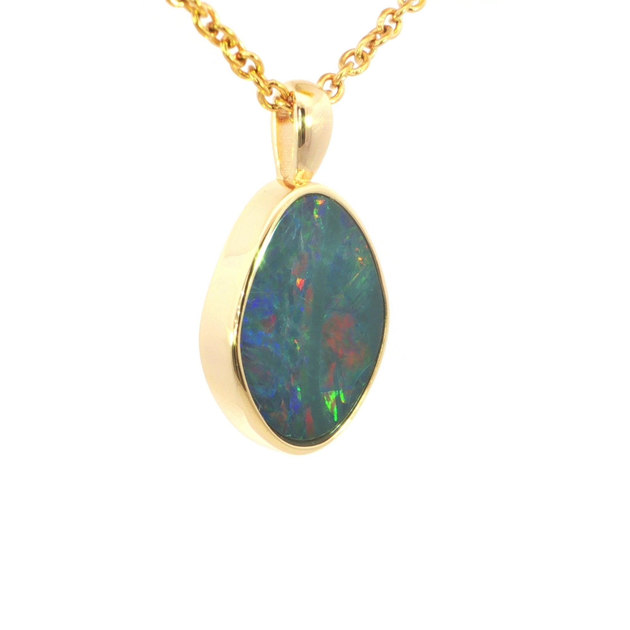 Australian Doublet Opal Pendant set in Gold Plated Sterling Silver - Multicolour - Australian Opal Cutters and Pearl Divers