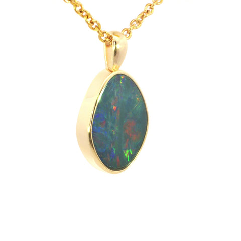 Australian Doublet Opal Pendant set in Gold Plated Sterling Silver - Multicolour - Australian Opal Cutters and Pearl Divers