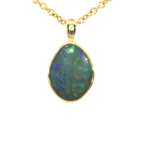 Australian Doublet Opal Pendant set in Gold Plated Sterling Silver - Multicolour - Australian Opal Cutters and Pearl Divers