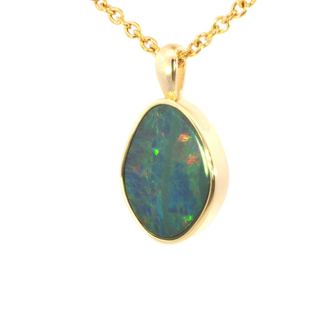 Australian Doublet Opal Pendant set in Gold Plated Sterling Silver - Multicolour - Australian Opal Cutters and Pearl Divers