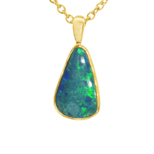 Australian Doublet Opal Pendant set in Gold Plated Sterling Silver - Green-Blue - Australian Opal Cutters and Pearl Divers