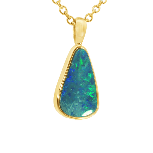 Australian Doublet Opal Pendant set in Gold Plated Sterling Silver - Green-Blue - Australian Opal Cutters and Pearl Divers